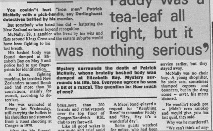 Newspaper clipping of McNally's death  - Denis McKenna Boxing Story