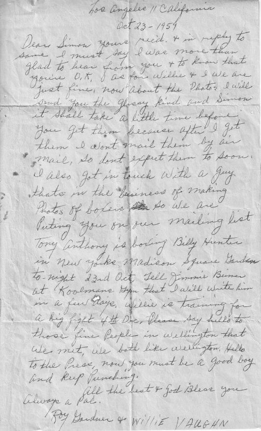 Roy Gardner's letter - Denis McKenna Boxing Story
