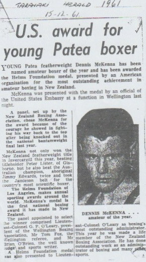 U.S. Award for young Patea Boxer - Denis McKenna Boxing Story